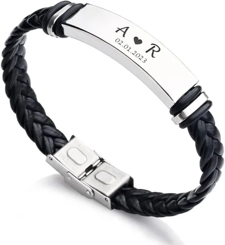 Vista 7 de Personalized Mens Bracelet Leather Engraved Bracelet Gift for Boyfriend Him Husband Dad Best man Customized Gifts Christmas Birthday Wedding