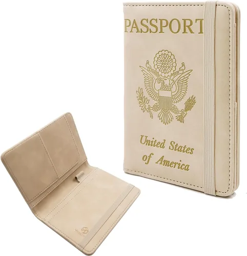Vista 52 de Melsbrinna Funda de cuero prémium para pasaporte, impermeable, con bloqueo RFID, cartera de viaje con soporte para bolígrafo, bonito libro