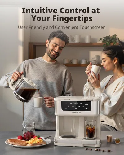 Vista 8 de AIRMSEN Cafetera dual programable de 12 tazas – Máquina de una sola porción para K-Pods y molido, preparación rápida de 1000 W, inicio retardado