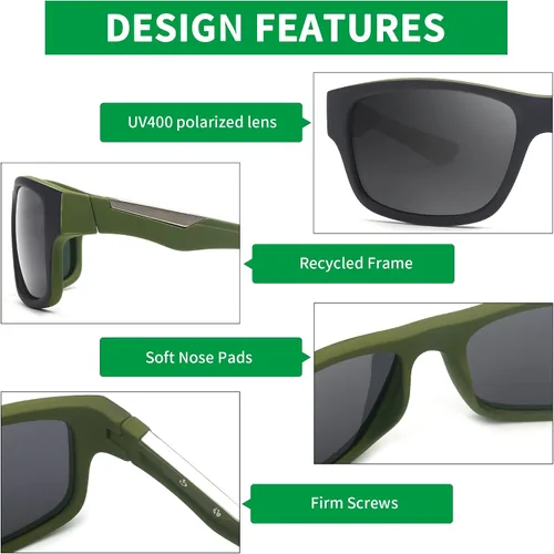 Vista 3 de JIM HALO Gafas de sol deportivas polarizadas recicladas para hombres y mujeres, persianas de espejo rectangulares clásicas para correr, pescar