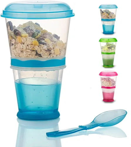 Vista 8 de INOGIH Cereal On the Go Tazas Desayuno-Taza portátil para bebidas Cereal To-Go Contenedor de taza con cuchara (azul)