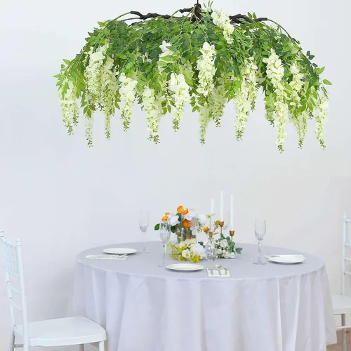 Vista 7 de Efavormart 140 cm Crema Artificial de Seda Glicinia Vid Colgante Dosel Redondo, Guirnalda de Flor Candelabro con Ramas Intercambiables