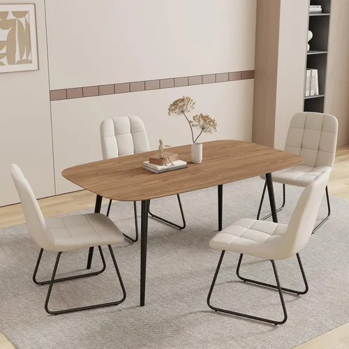 Vista 16 de HIPIHOM Mesa de comedor moderna de granja de 47.2 pulgadas, mesa de comedor rectangular de madera con patas de metal para 4 personas para comedor