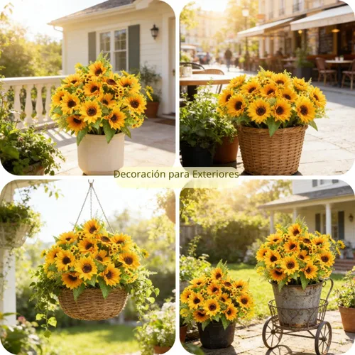 Vista 3 de AmyHomie - Ramos de girasol artificiales, 2 manojos de flores falsas para baby shower al aire libre, decoración del hogar, boda, otoño, novia