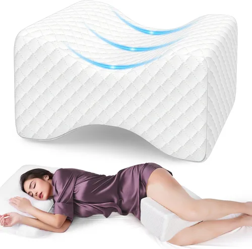 Vista 8 de SweetSlubr Almohada de rodilla de espuma viscoelástica para dormir de lado, almohada de apoyo para las piernas para dormir de lado, almohada
