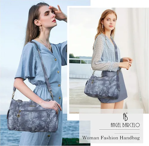 Vista 7 de Angel Barcelo - Bolsa de hombro amplia para mujer, diseño Hobo, cuero lavado