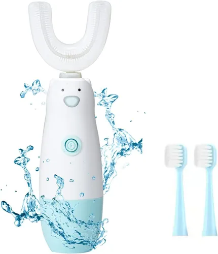 Vista 6 de Cepillo de dientes eléctrico para niños, cepillo de dientes en forma de U para niños pequeños, cepillo de dientes impermeable con batería, cepillo