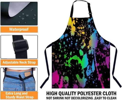 Vista 3 de Delantal de cocina abstracta con salpicaduras de acuarela para mujeres y hombres, delantal ajustable para chef, panaderos, delantal de cocina