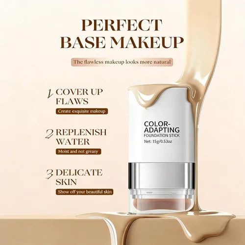 Vista 6 de Barra de base que cambia de color, doble extremo con cepillo desmontable, maquillaje húmedo e hidratante para un aspecto impecable, combinación