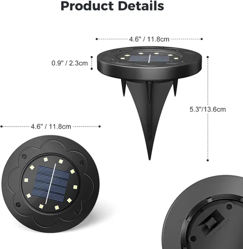 Vista 7 de Brightown Luces Solares Exteriores Impermeables, 12 Paquetes de Luces LED Solares Empotradas para Patio, Jardín, Césped, Terraza, Exterior, Sendero