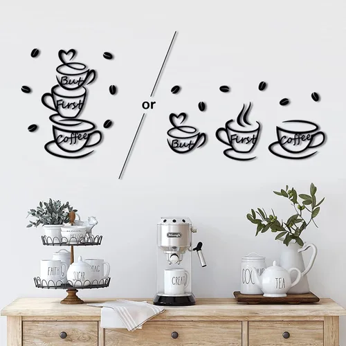Vista 2 de 4eN Letrero de pared con texto en inglés «But First Coffee» – Decoración moderna de madera MDF para cocina y cafetería – Elegante decoración