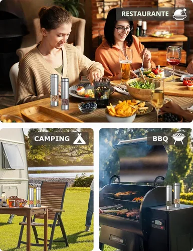 Vista 6 de innhom - Molinillo eléctrico de sal y pimienta, funciona con pilas, molinillo de pimienta de acero inoxidable automático de sal y pimienta