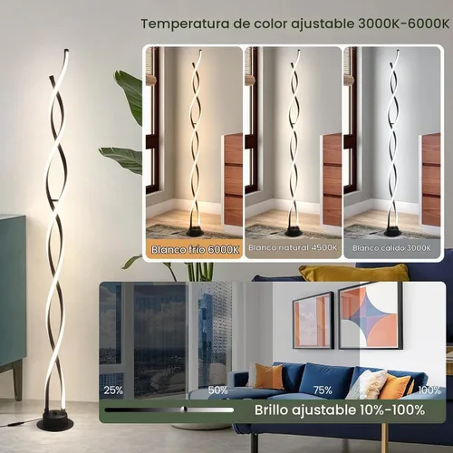 Vista 2 de ADISUN Lámpara de pie moderna de 31 W, lámpara de pie LED en espiral para sala de estar, lámpara de pie regulable de 3 colores con control remoto