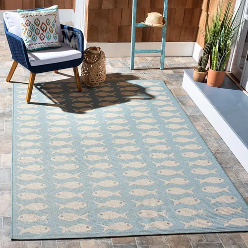 Vista 7 de SAFAVIEH Alfombra lavable para exteriores, colección Patio de 2.3 x 6.7 pies, color negro y beige, no desprende pelusa y fácil limpieza, ideal