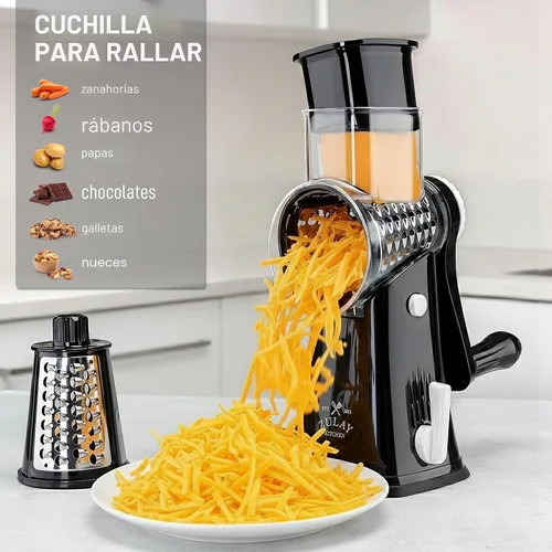 Vista 3 de Zulay Kitchen Rallador Rotativo de Queso de 5 Cuchillas Rallador de Queso - Rallador de Queso Manual de Manivela con Succión Reforzada y 5 Tambores