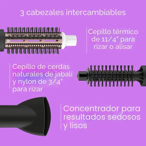 Vista 3 de Kit de combo de cepillo de aire caliente de cerámica turmalina Conair 3-en-1