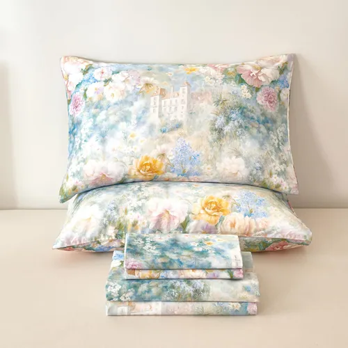 Vista 24 de Zusbest Juego de sábanas florales de 100 % algodón percal, color naranja y amarillo, juego de sábanas suaves y transpirables con diseño botánico