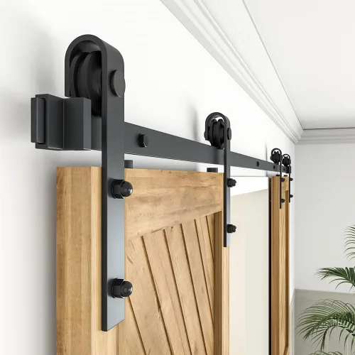 Vista 4 de Winsoon puerta de madera para establo, deslizante; kit para clóset, gabinete, con piezas metálicas, estilo antiguo para puertas dobles, superficie