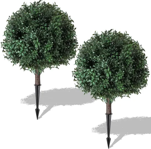 Vista 9 de Paquete de 2 urnas artificiales, arbustos topiarios artificiales de lavanda, plantas de hoja perenne resistentes a los rayos UV, decoración