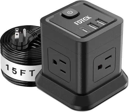 Vista 10 de FDTEK - Tira de alimentación USB C de 2 clavijas, 4 tomas de corriente, 3 USB, cable de extensión de 5 pies, color blanco 2 Prong Desktop Charging