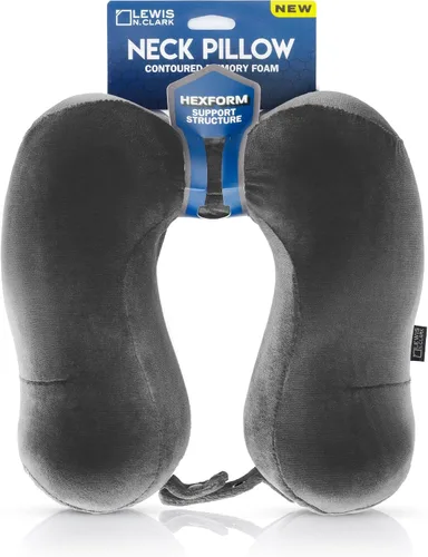 Vista 5 de Lewis N. Clark Almohada cervical de viaje Hexform de espuma viscoelástica contorneada para dolor de hombros y cuello, avión, campamento, niños