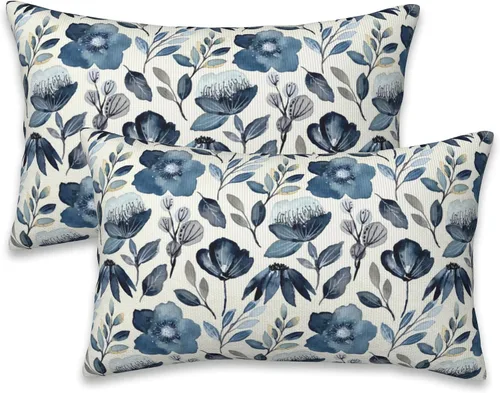 Vista 14 de Fundas de almohada Naqiuli azules florales de 16x16 pulgadas, juego de 2 fundas de almohada decorativas, fundas de cojín para dormitorio, sala