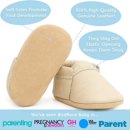Vista 4 de BirdRock Baby - Mocasines sin bordes de piel auténtica, para niños y niñas, recién nacidos, bebés, infantes