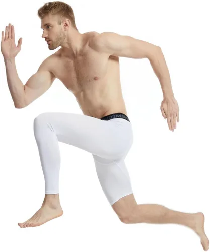Vista 3 de Pantalones deportivos ajustados de una sola pierna de baloncesto para hombre, pantalones de compresión de 12 de una pierna, ropa interior atlética