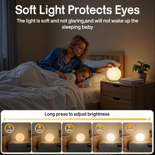 Vista 3 de Luz nocturna para bebé, luz nocturna recargable con control táctil con atenuación continua y cambio de color 7 RGB, luz suave y portátil para huevos