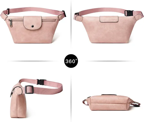 Vista 6 de OPAGE Riñonera de cuero para mujer, riñonera cruzada con correa ajustable, 2-3 Bicolor Rosa