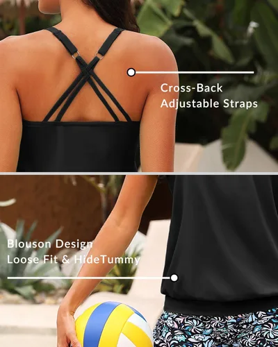 Vista 5 de Yonique Tops tankini modestos para mujer, ajuste holgado, sin parte inferior