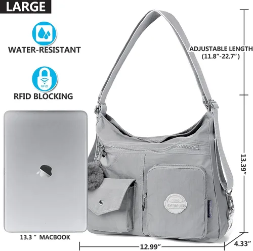 Vista 4 de Bolso Hobo multiusos para mujer con RFID antirrobo, bolsa cruzada de nailon impermeable, bolsa de hombro, mochila convertible