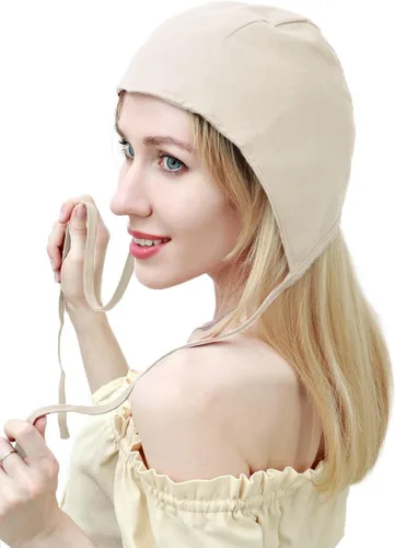 Vista 3 de FURPHI Gorra medieval coif para mujer, gorro colonial, victoriano, campesino, amish, accesorios de cosplay