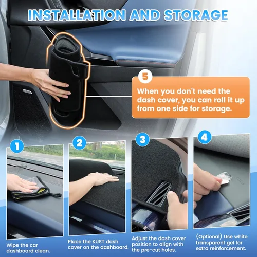 Vista 7 de KUST Funda negra para salpicadero compatible con Tesla Modelo Y Modelo 3 2017-2023, accesorios para el modelo Y Modelo 3, tapete antideslizante