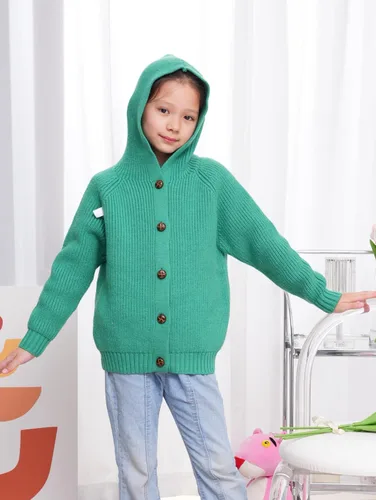 Vista 3 de Suéter tipo cárdigan con capucha para niños y niñas