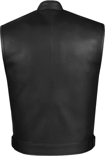 Vista 3 de SOA - Chaleco de motocicleta para hombre, piel de búfalo de alta calidad, armadura trasera, bolsillos interiores, chalecos de club de motociclista