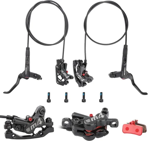 Vista 2 de MEROCA M4 Frenos de disco hidráulicos de 4 pistones para bicicleta de montaña Frenos hidráulicos para bicicleta Delantero 800mm y Trasero 1400mm