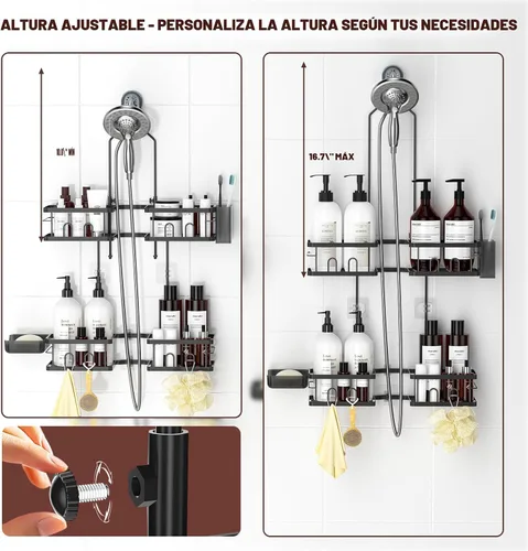 Vista 2 de REINHARDT Organizador de Ducha Ajustable Colgante Organizador de Ducha Resistente a la Oxidación para Cabezales de Ducha Portátiles, Organizador