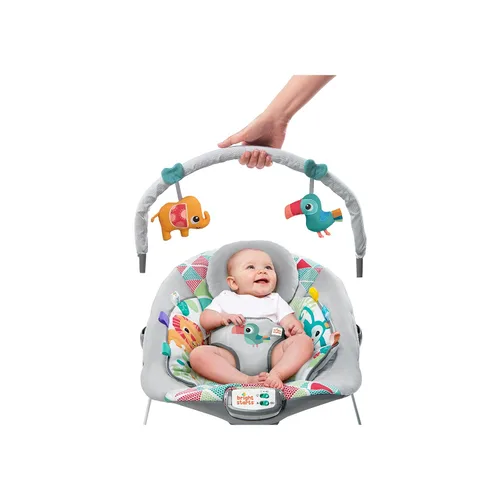 Vista 2 de Bright Starts Baby Bouncer Soothing Vibrations - Asiento para bebé, música, barra de juguete extraíble, 0-6 meses hasta 20 libras (Tucán Tango)