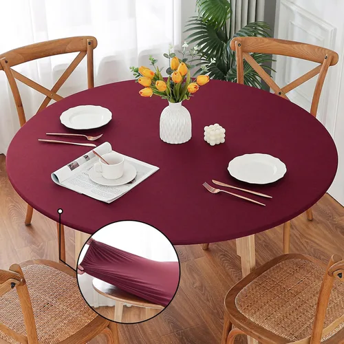 Vista 29 de Mantel redondo de elastano, suave y agradable a la piel, sin pelusas, funda de mesa de tela transpirable con banda elástica para comedor, reunión
