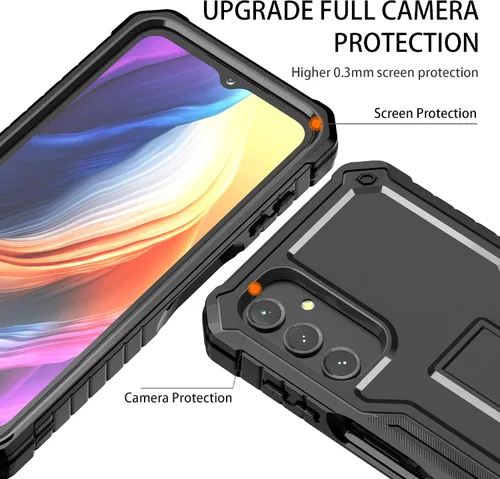 Vista 4 de Funda para Samsung Galaxy A14 5G, protección de grado militar, a prueba de golpes, con protector de pantalla HD de vidrio templado y soporte