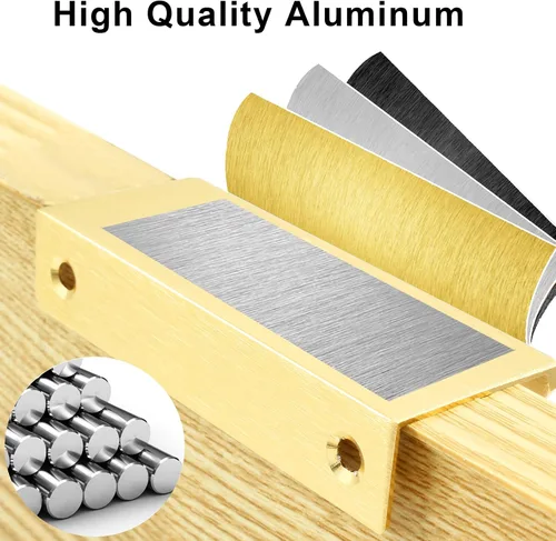 Vista 5 de Paquete de 6 tiradores ocultos modernos de aleación de aluminio dorado cepillado, 3.15 x 1.26 pulgadas, fáciles de instalar, estilo lujoso