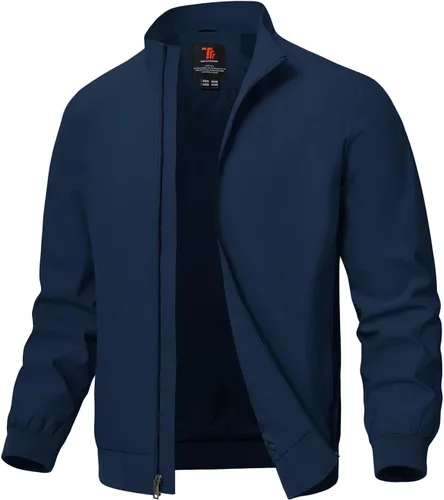 Vista 29 de TBMPOY Chaquetas ligeras para hombre, cortavientos ligeros, con cremallera completa, casual, para trabajo, golf, negocios, otoño, abrigo