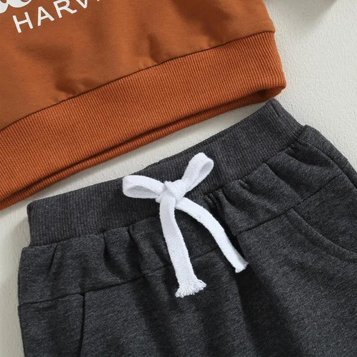 Vista 4 de YINGISFITM Traje de Halloween para bebé, ropa de otoño para niños, sudadera de Halloween, camisa de calabaza, pantalones casuales para niños