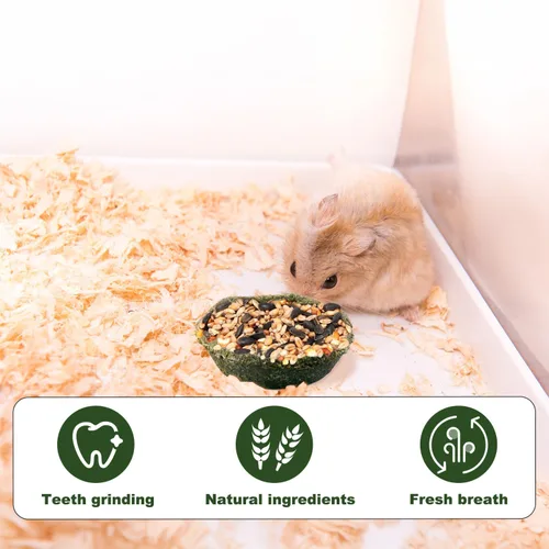 Vista 6 de Paquete de 5 cuencos masticables de heno de Timothy peludo para conejillos de indias y conejitos, comida comestible para conejillos de indias