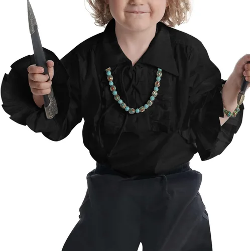 Vista 2 de rrhss Disfraces para niños, camisas de pirata, medievales, renacentistas, escoceses, con volantes, puños con cordones, ropa de solapa de 5 a 14 años