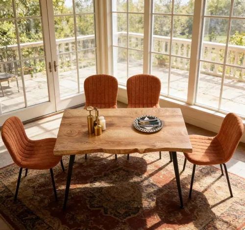Vista 4 de Juego de mesa de comedor para 4, moderno juego de mesa de cocina de 5 piezas, mesa de comedor rectangular de 47 pulgadas y sillas vintage de piel