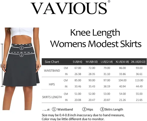Vista 7 de Vavious Falda modesta para mujer de 20 pulgadas, longitud hasta la rodilla, falda con 4 bolsillos, falda larga casual de viaje con pantalones cortos