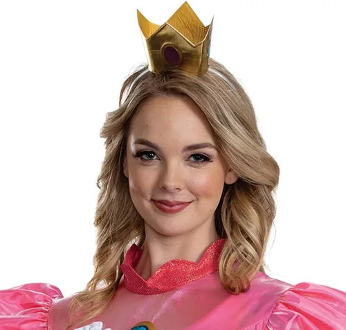 Vista 3 de Disguise Disfraz de princesa melocotón para mujer, disfraz oficial de Super Mario elevado para adultos y corona