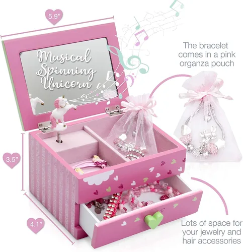 Vista 2 de Amitié Lane Juego de regalo de unicornio para niñas incluye caja de joyería musical juego de diario y kit de terrario de unicornio